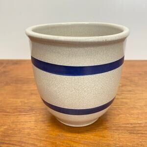 Vintage Cobalt Blue Striped Robinson Ransbottom Pottery 1 Quart‎ Crock #303 USA
